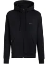 Hugo Boss Stretch-cotton Zip-up Hoodie With Logo Print In Blue