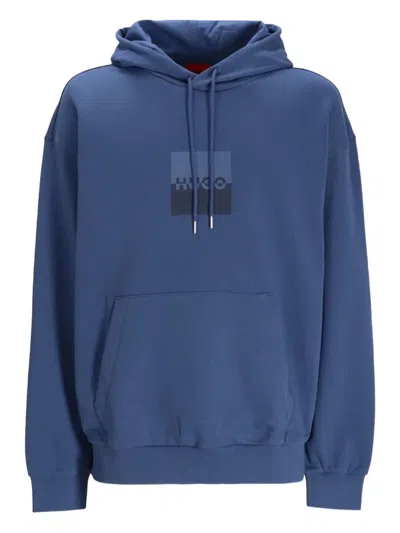 Hugo Boss Logo-print Hoodie In Blue
