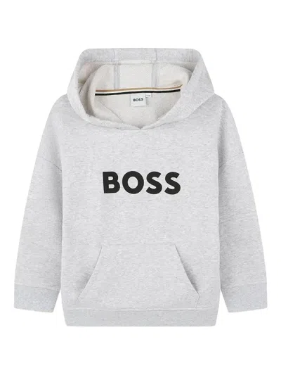 Hugo Boss Kids' Logo-print Hoodie In Gray