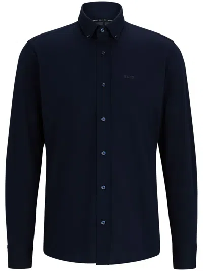 Hugo Boss Logo-print Jersey Shirt In Blue