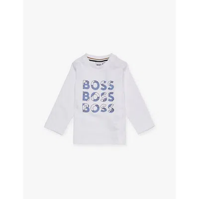 Hugo Boss Babies' White Logo-print Long-sleeve Cotton-jersey T-shirt 6-36 M