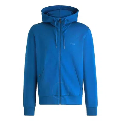 Hugo Boss Logo-print Long Sleeve Hoodie In Blue