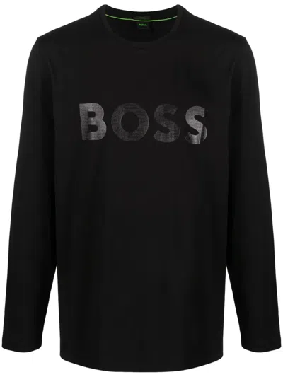 Hugo Boss Logo-print Long-sleeve T-shirt In Schwarz