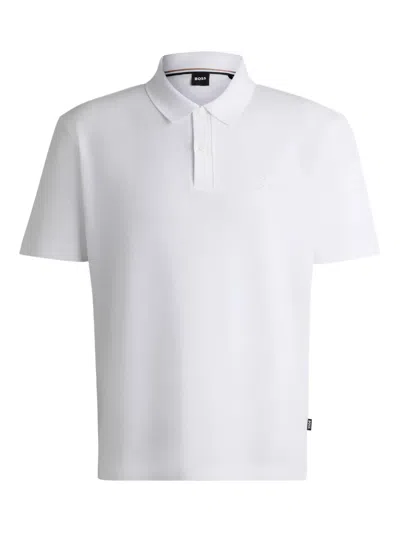 Hugo Boss Mercerized-cotton Polo Shirt With Embroidered Double Monogram In White