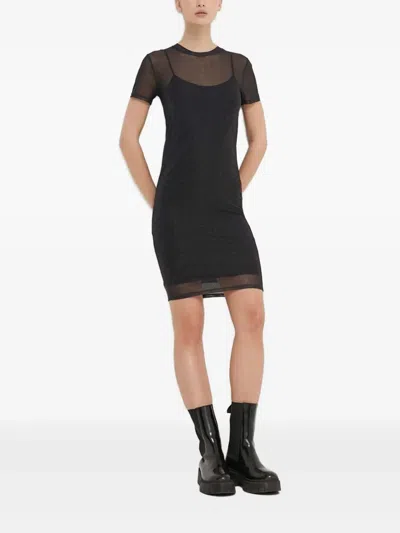 Hugo Boss Logo-print Mesh Dress In Black