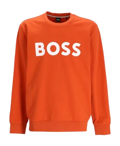 Hugo Boss Logo-print Organic Cotton Sweatshirt In Orange