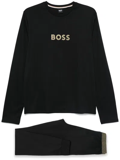 Hugo Boss Logo-print Pajamas In Black