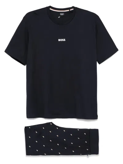 Hugo Boss Logo-print Pajamas In Blue