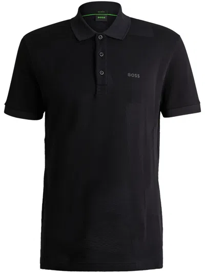 Hugo Boss Logo-appliqué Cotton Polo Shirt In Black