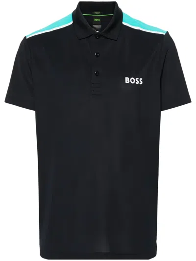 Hugo Boss Performance-stretch Polo Shirt With Contrast Logo In Blue