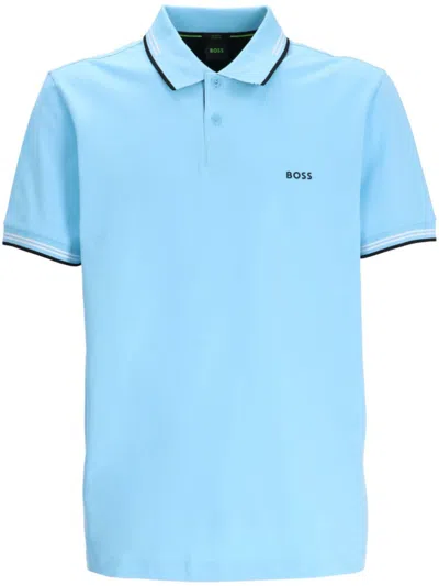 Hugo Boss Paddy Mens Organic Cotton Polo With Contrast Logo Details In Blue