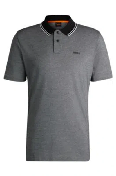 Hugo Boss Logo-print Polo Shirt In Oxford-piqu Cotton In Black