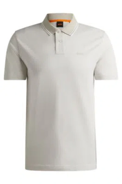 Hugo Boss Logo-print Polo Shirt In Oxford-piqu Cotton In Light Beige