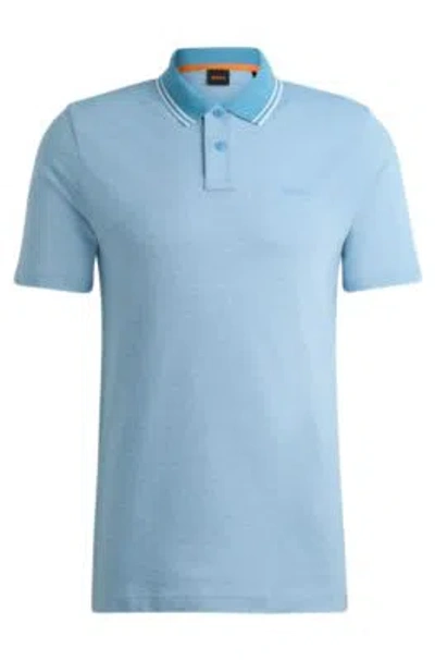 Hugo Boss Logo-print Polo Shirt In Oxford-piqu Cotton In Light Blue