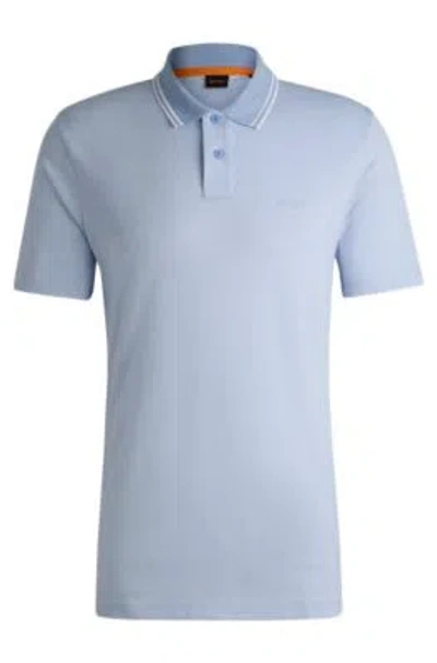 Hugo Boss Logo-print Polo Shirt In Oxford-piqu Cotton In Light Blue