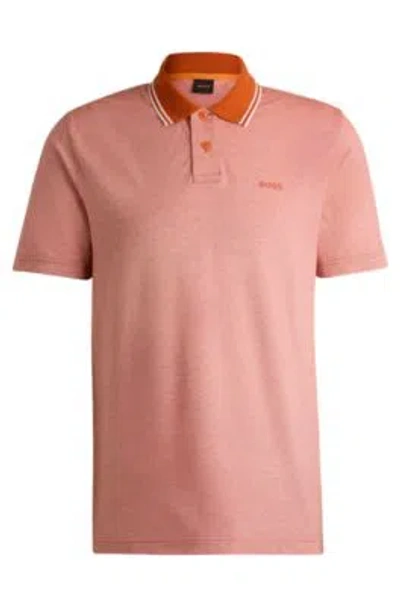 Hugo Boss Logo-print Polo Shirt In Oxford-piqu Cotton In Orange