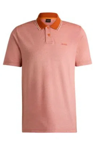 Hugo Boss Logo-print Polo Shirt In Oxford-piqu Cotton In Light Orange