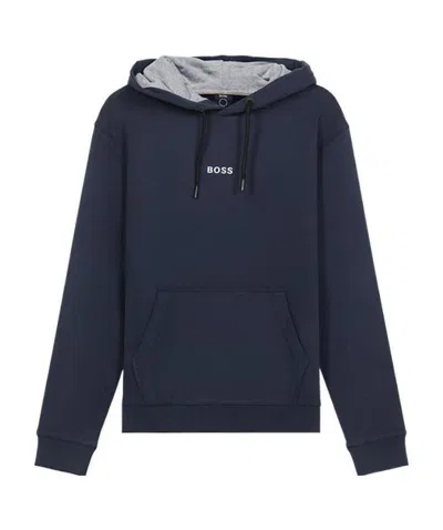 Hugo Boss Logo-print Pullover Hoodie In Blue