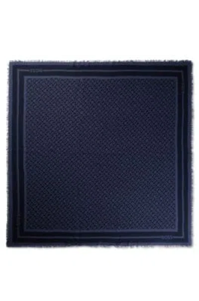 Hugo Boss Logo-print Scarf In Modal And Silk In Dark Blue
