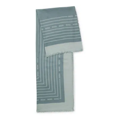 Hugo Boss Logo-print Scarf In Voile In Gray