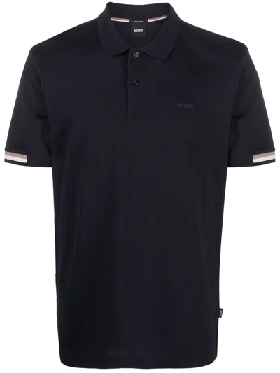 Hugo Boss Logo-print Short-sleeve Polo Shirt In Blue
