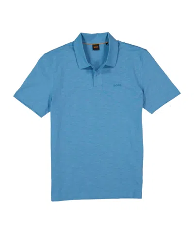 Hugo Boss Logo-print Slub Polo Shirt In Blue