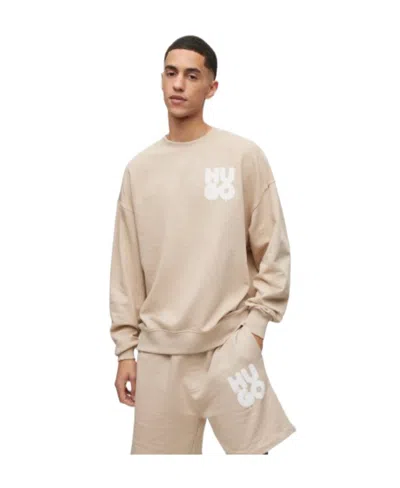 Hugo Boss Logo-print Stretch-cotton Sweatshirt In Nude