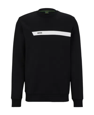 Hugo Boss Logo-print Stripe-detail Sweatshirt In Black
