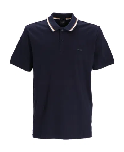Hugo Boss Logo-print Striped-trim Cotton Polo Shirt In Black