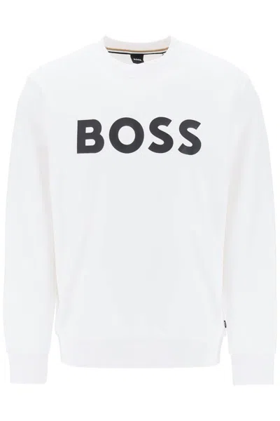 Hugo Boss Logo Print Sweatshirt In Bianco