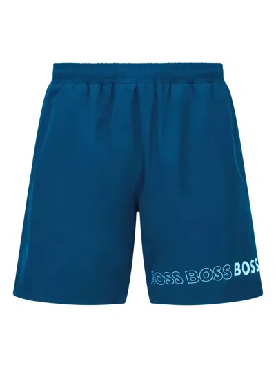 Hugo Boss Logo-print Swim Shorts In Blue