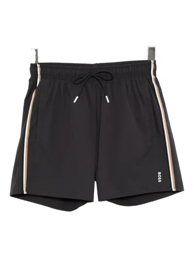 Hugo Boss Logo-print Swim Shorts In Black