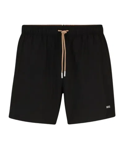 Hugo Boss Quick-drying Swim Shorts With Logo Print In Black