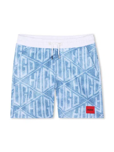 Hugo Boss Kids' Logo-print Swim Shorts In Blue