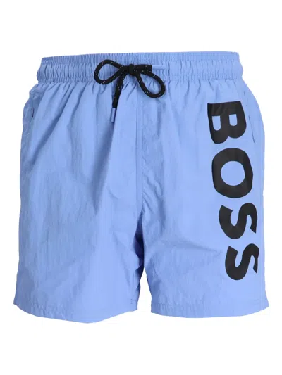 Hugo Boss Logo-print Swim Shorts In Blue