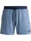 Hugo Boss Quick-dry Swim Shorts With Contrast Details In Blue