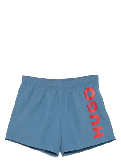 Hugo Boss Logo Print Swim Shorts In Blue