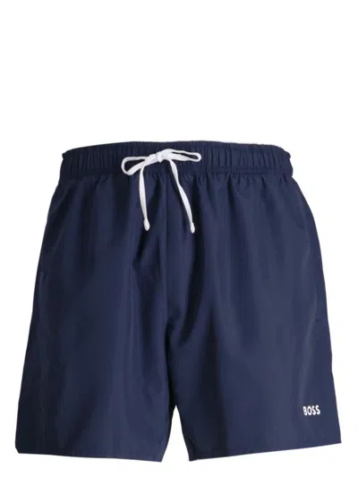 Hugo Boss Logo-print Swim Shorts In Blue