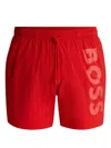 Hugo Boss Vertical-logo-print Swim Shorts In Quick-dry Poplin In Red