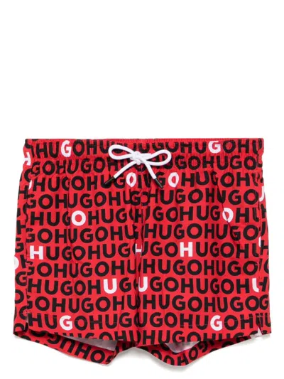 Hugo Boss Logo Print Swim Shorts In Red