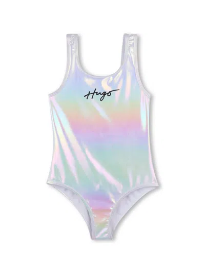 Hugo Boss Kids' Logo-print Swimsuit In Silver