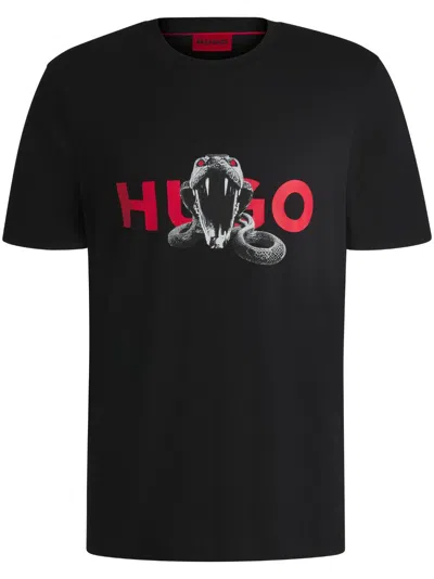 Hugo Boss Oversized-fit T-shirt In Cotton With Animal Graphic In Black 001