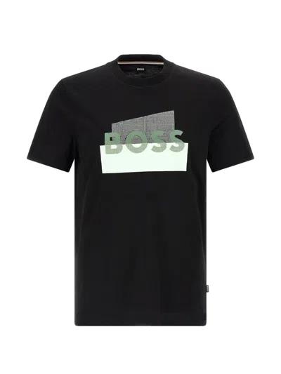 Hugo Boss Cotton Crew Neck Graphic Print T-shirt In Black