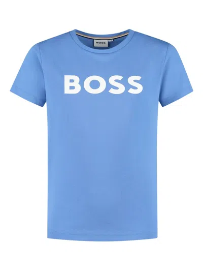 Hugo Boss Kids' Logo-print T-shirt In Blue