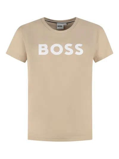 Hugo Boss Kids' Logo-print T-shirt In Brown