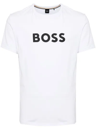 Hugo Boss Cotton-jersey T-shirt With Curved-logo Print In White