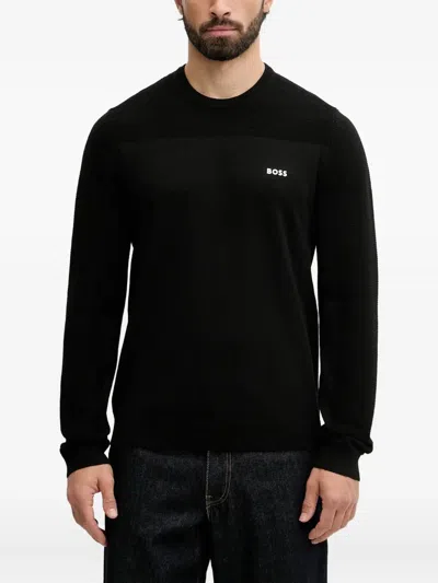 Hugo Boss Logo-print Textured Sweater In Black