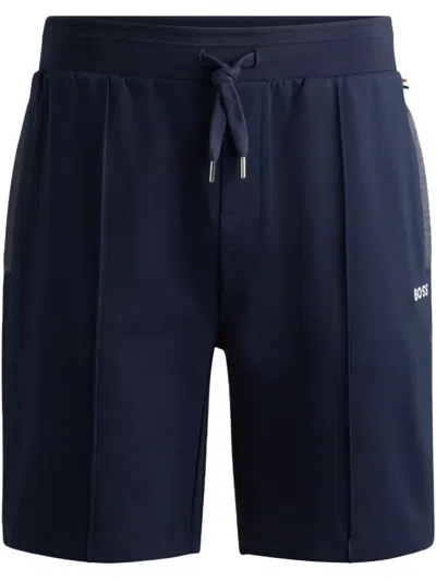 Hugo Boss Drawstring Shorts In Cotton-blend Piqué With Embroidered Logo In Blau