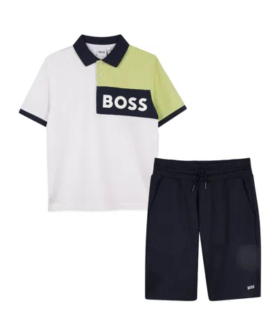 Hugo Boss Kids' Logo-print Tracksuit Set In Blue