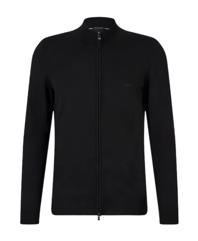 Hugo Boss Logo-print Zip-front Jumper In Black